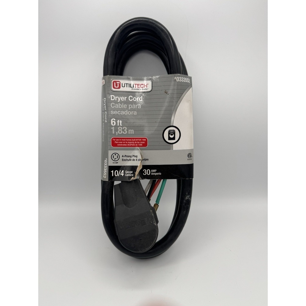 Utilitech Dryer Cord 6 ft 4 Prong Plug 10/4 Gauge 30 AMP 0333552